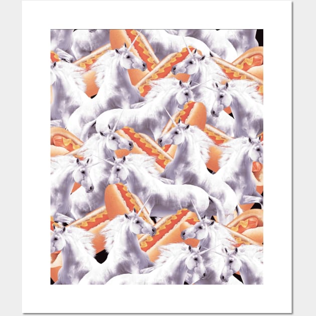 Funny Unicorn Hotdog Crazy Collage Wall Art by Random Galaxy